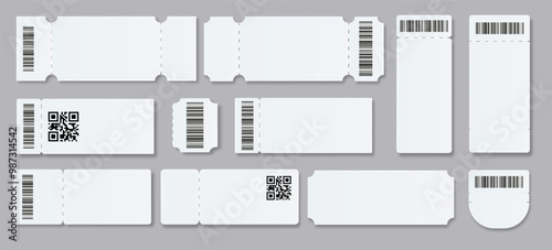 Ticket Empty template. Concert movie theater boarding blank white tickets lottery coupons . Vector