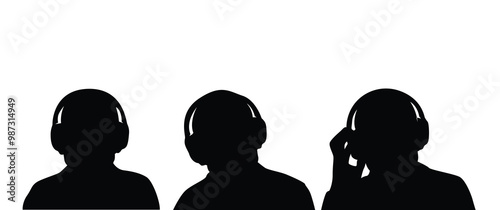 Bust of Man with Headphones Listening to Music or Radio Podcast. Leisure and activity of people, media and entertainment industry concept vector