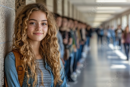 Finding Peace: European Teenage Girl Managing Anxiety with Deep Breaths in School Hallway