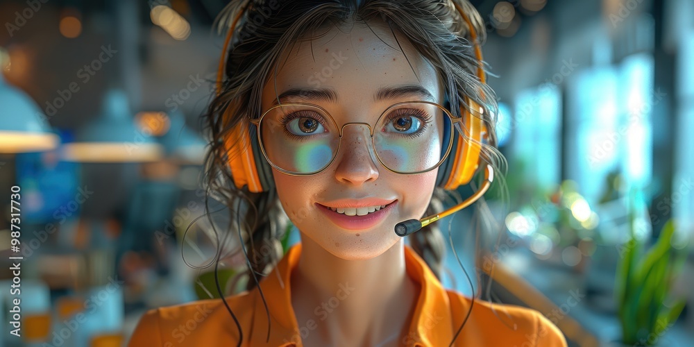 Smiling Woman with Headset Smiling Woman with Headset