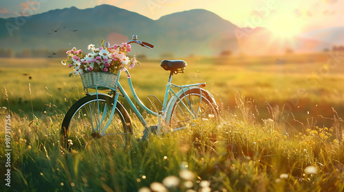Sunlit Fields And A Flower-Filled Basket