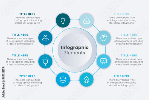 Infographic elements design template, A circle infographic with 8 steps can be used for workflow layout, presentation, diagram, banner, web design, and vector illustration.