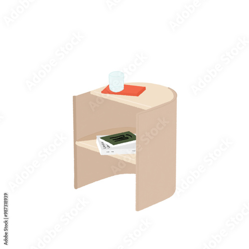 Wooden Nightstand : A cup and a book are placed on the nightstand