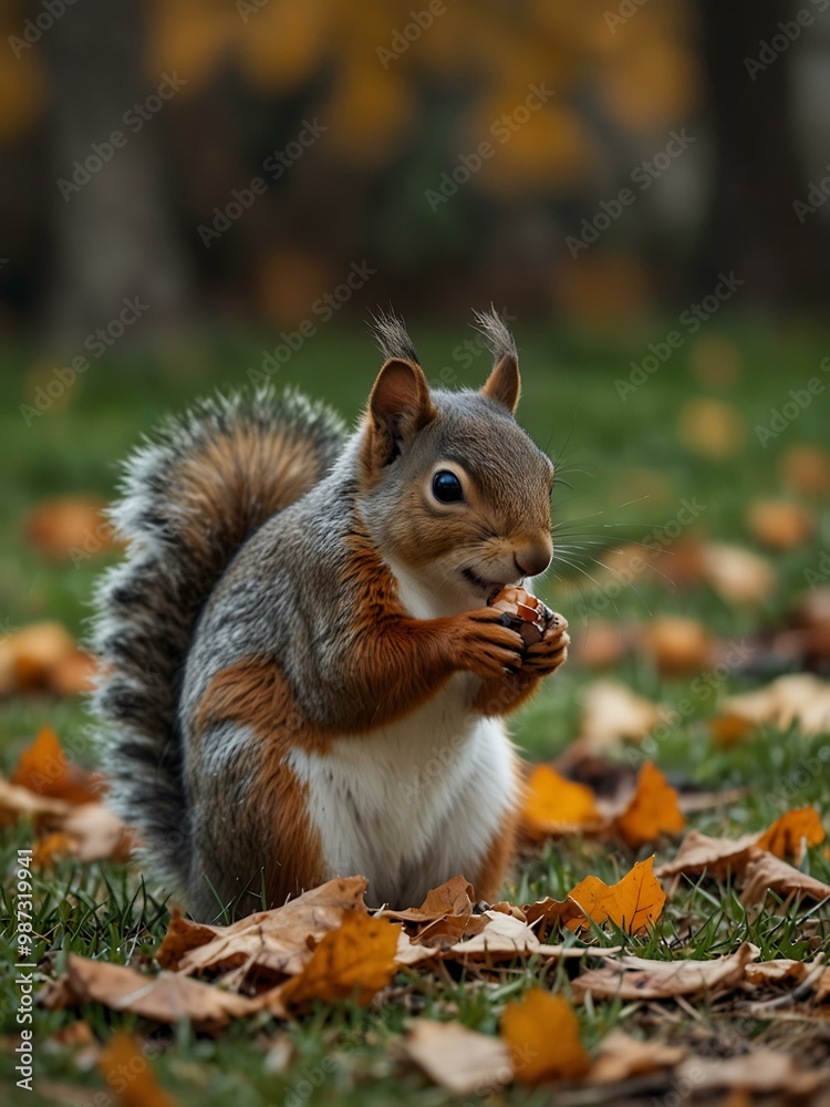 A lovely squirrel in an autumn park, munching on a nut. A lovely squirrel in an autumn park, munching on a nut.
