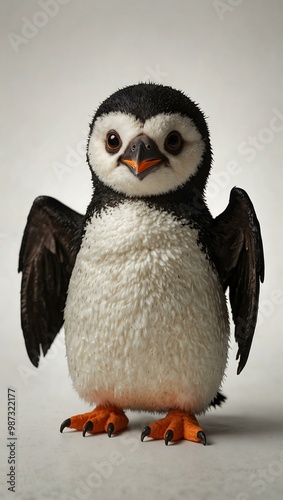 A penguin with bat wings, Halloween-themed, isolated on white.