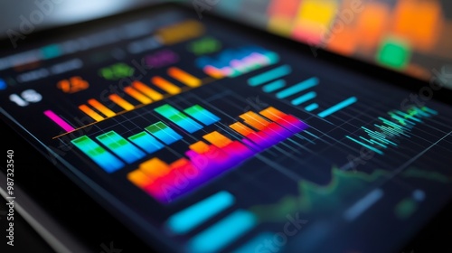 Diagram analysis on a tablet computer with lots of vibrant charts