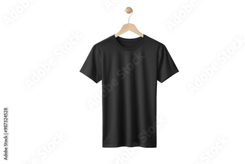 Black t-shirt, high-quality stock photograph, no clothing label, isolated on white background, sharp focus, studio lighting, pure white backdrop, garment laying flat, monochrome aesthetic, ultra clear photo