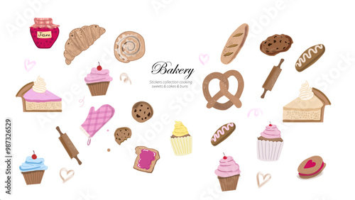 set of buns, bakery, sweets, muffin, cinnabons