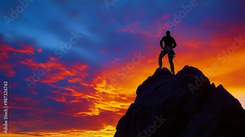 Wallpaper Mural A silhouette of a climber on a mountain top, with a vibrant sunset sky in the background. Torontodigital.ca