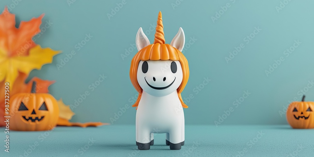 Fototapeta premium Colorful unicorn toy on festive background.