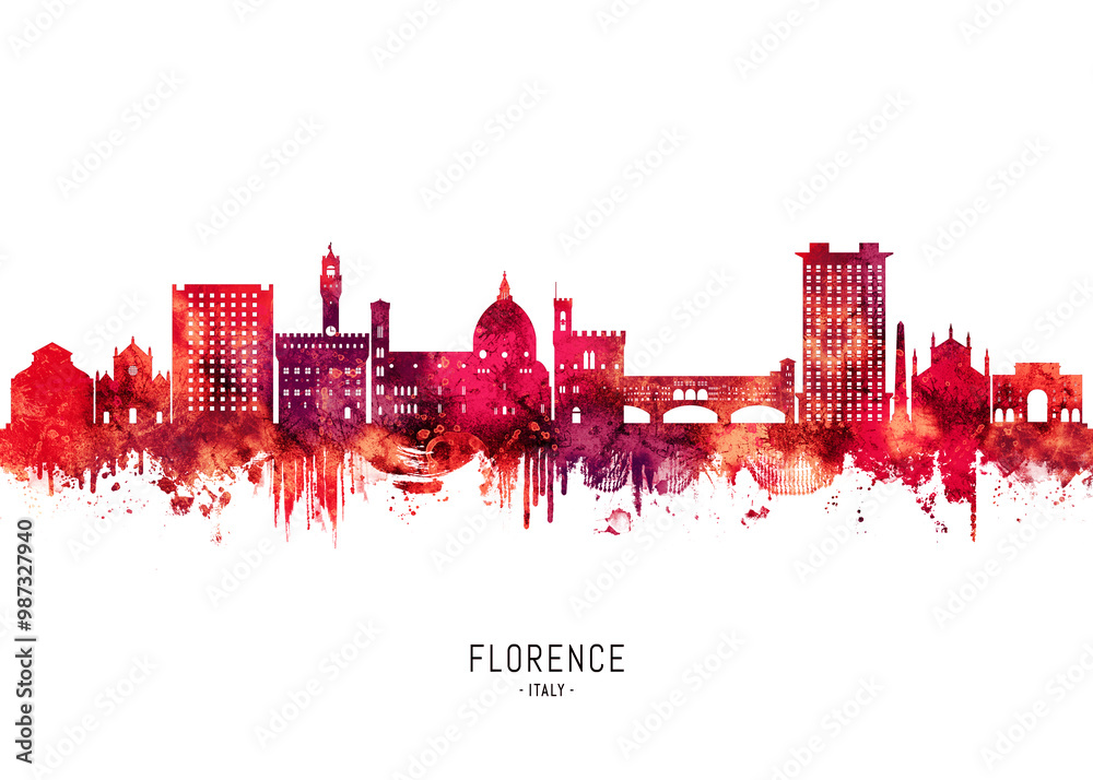 Florence Italy Skyline Red