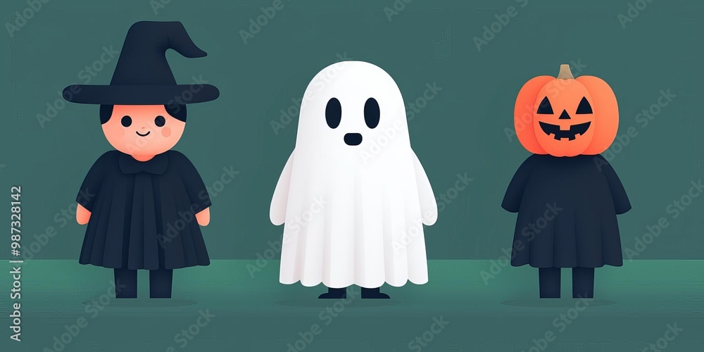 Halloween themed characters on colored background Halloween themed characters on colored background