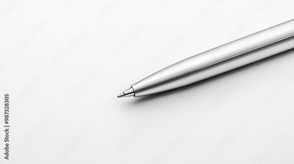 A silver pen on a white background. A silver pen on a white background.