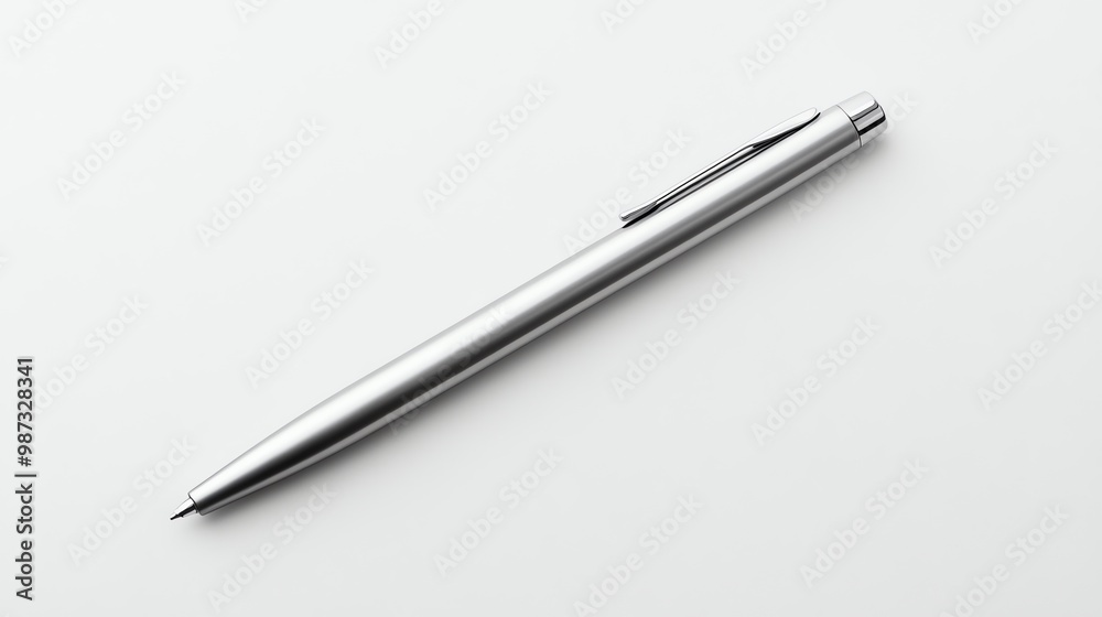 A silver pen on a white background. A silver pen on a white background.