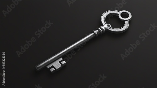 A large silver key on a black background.