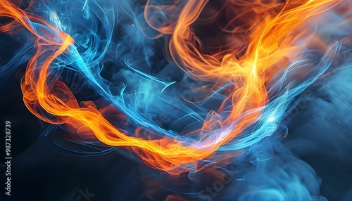 Dynamic Blue and Orange Fire and Smoke Abstract Background, Seamless Texture for Creative Projects, Modern Digital Design with Energetic Atmosphere