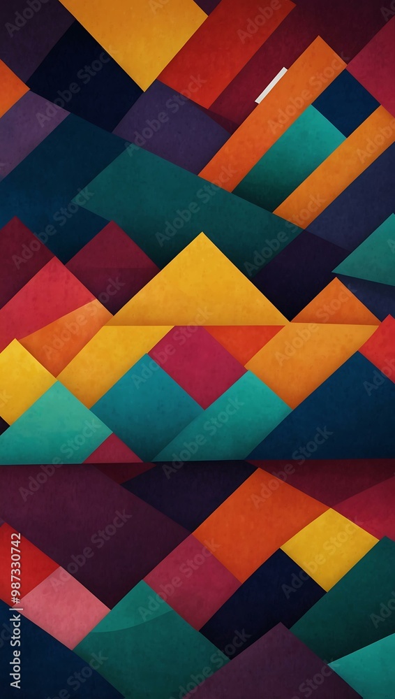 Abstract composition of geometric shapes on a vibrant background.