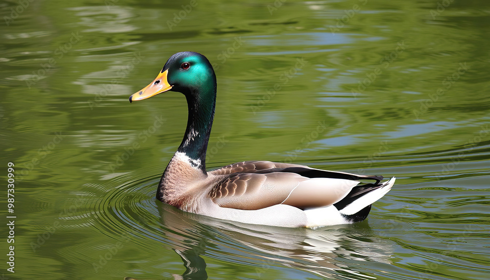 Duck with Reflections Swimming in a Pond Duck with Reflections Swimming in a Pond