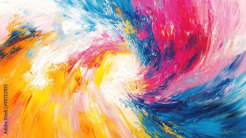 Wallpaper Mural Vibrant abstract painting with swirling colors of pink, yellow, blue, and white, creating a dynamic and energetic visual experience. Torontodigital.ca