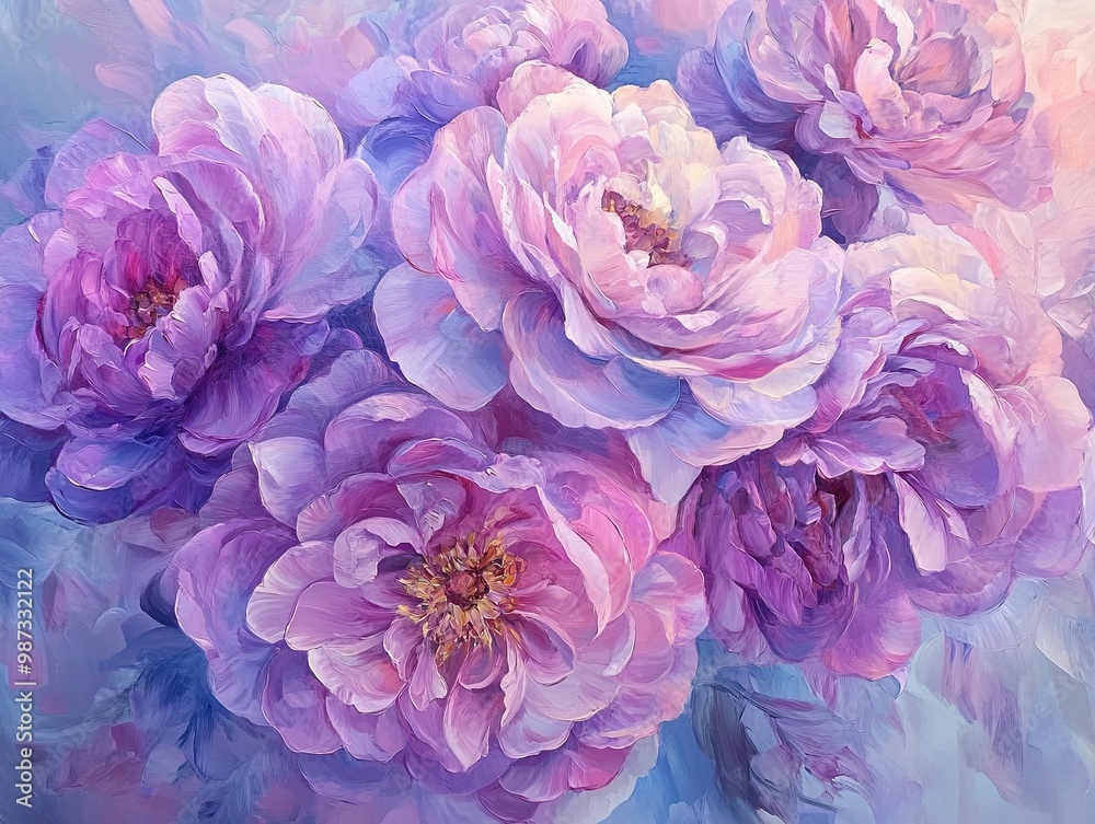 Blooming Pastel Peonies in Soft Focus Blooming Pastel Peonies in Soft Focus