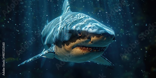 Closeup of a Great White Shark in the Ocean photo