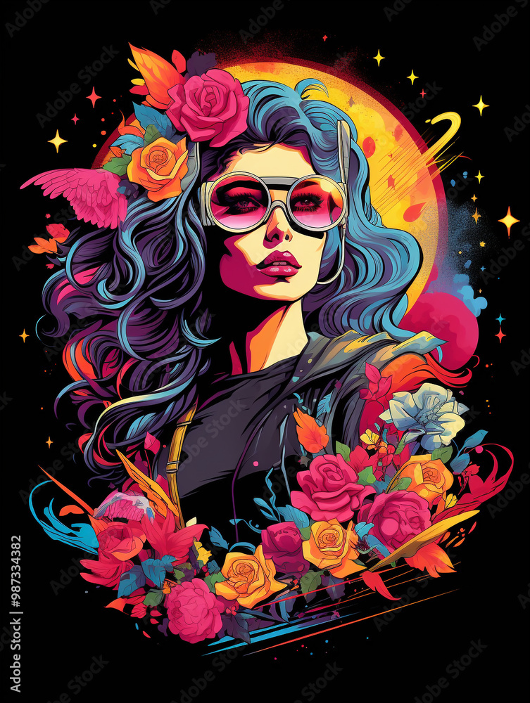 T-shirt design, a rebellious female character exuding condence and attitude T-shirt design, a rebellious female character exuding condence and attitude