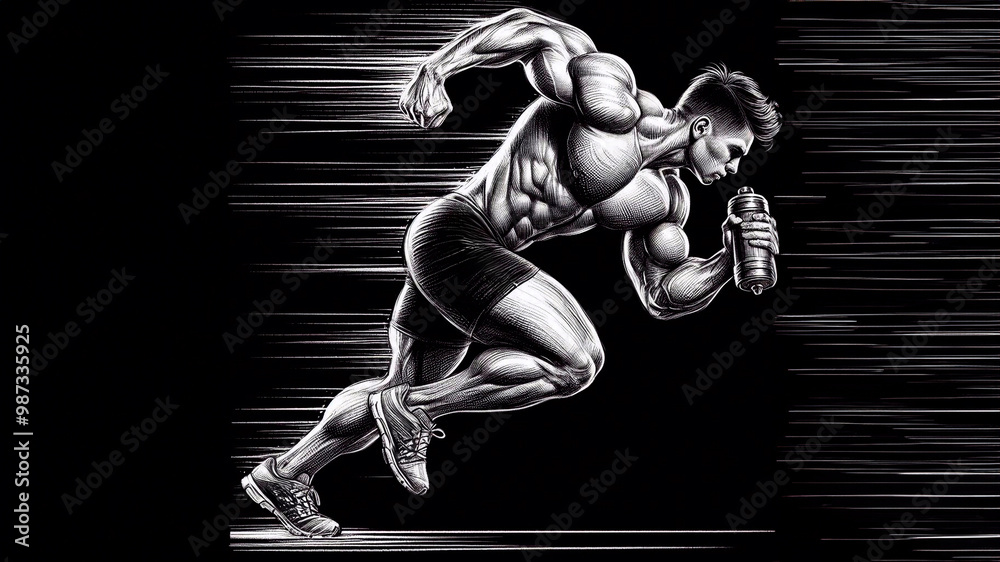 Athletic man isolated on black background. Sketch Athletic man isolated on black background. Sketch