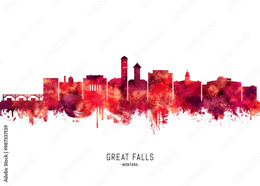 Great Falls Montana Skyline Red