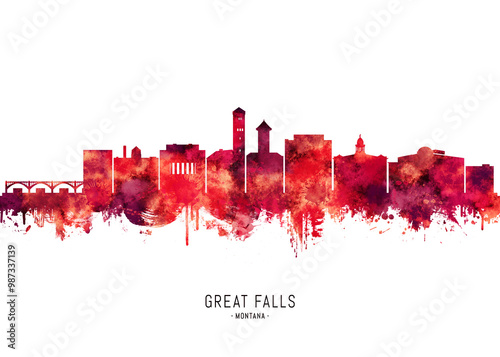 Obraz na płótnie Great Falls Montana Skyline Red w salonie