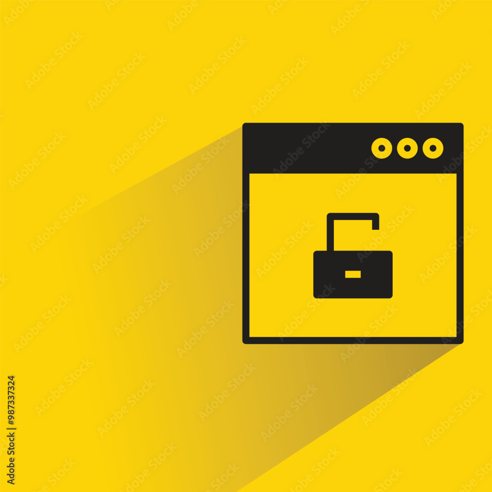 browser and unlock key icon with shadow on yellow background