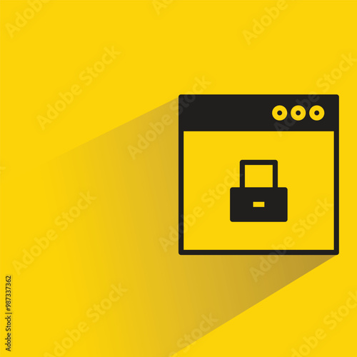 browser and padlock icon with shadow on yellow background