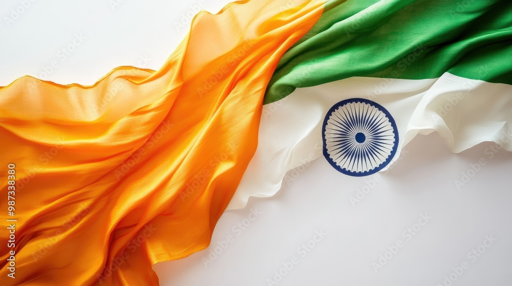 The Indian National Flag On A Minimal White Background Vibrant Saffron the-indian-national-flag-on-a-minimal-white-background-vibrant-saffron