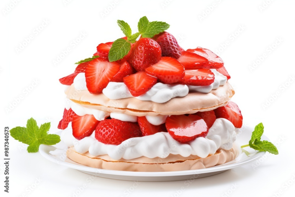 A delectable yogurt strawberry meringue cake with a light and airy meringue topping, vibrant red strawberries, and a smooth layer of yogurt. A delectable yogurt strawberry meringue cake with a light and airy meringue topping, vibrant red strawberries, and a smooth layer of yogurt.