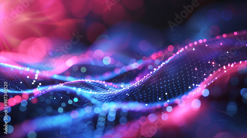 Ethereal waves of blue and pink adorned with glowing particles