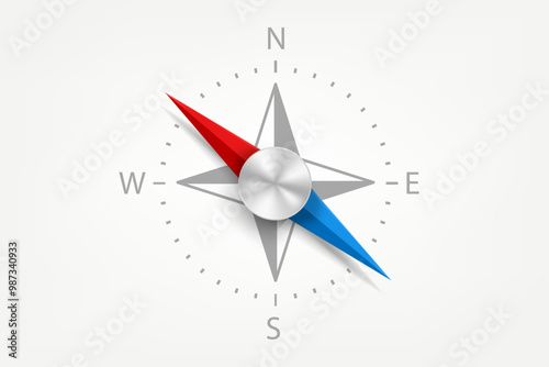 Compes with red and blue arrows. 3d vector object isolated on white background