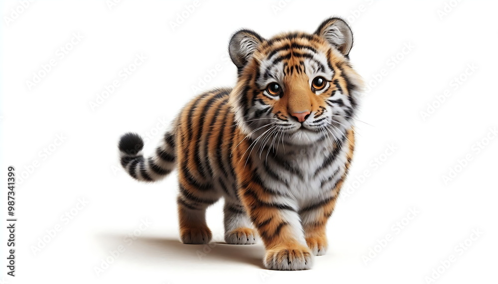 Adorable Little tiger Child on a White Background Adorable Little tiger Child on a White Background