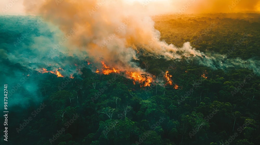 Devastating wildfires consuming large areas of the Amazon rainforest, seen from the sky Devastating wildfires consuming large areas of the Amazon rainforest, seen from the sky