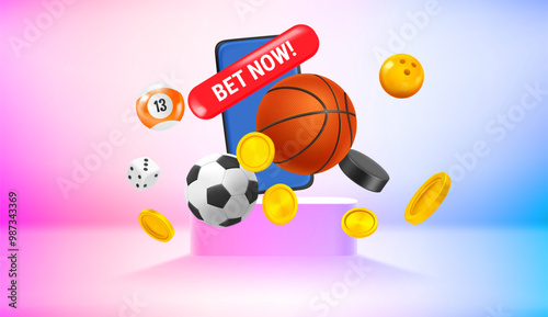 Vivid room with sport inventory. Net now concept. Realistic 3d vector illustration