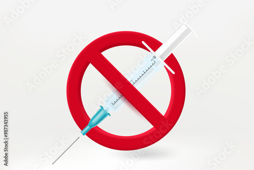 No drugs concept with syringe. 3d vector illustration