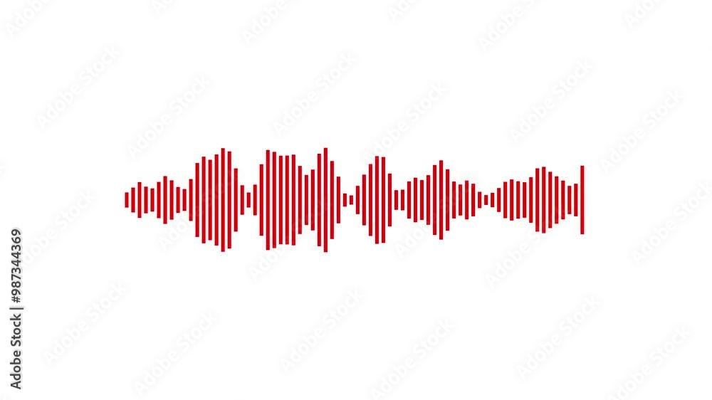 Red line audio wave visualization voice record, sound wave animation on white background, line digital minimalist voice, and soundtrack
