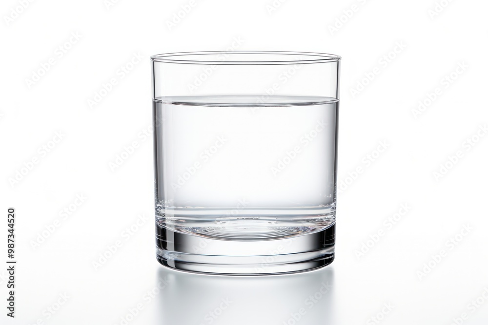 A minimalist, clear glass with no branding, filled with refreshing water A minimalist, clear glass with no branding, filled with refreshing water