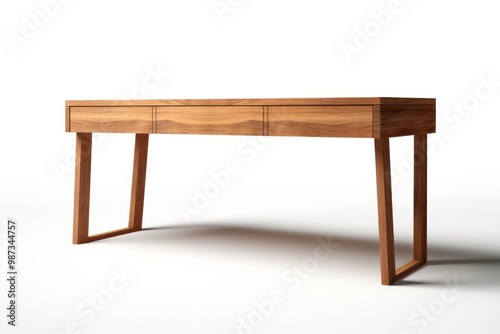 A minimalist wooden desk with a sleek design, perfect for a modern home office.