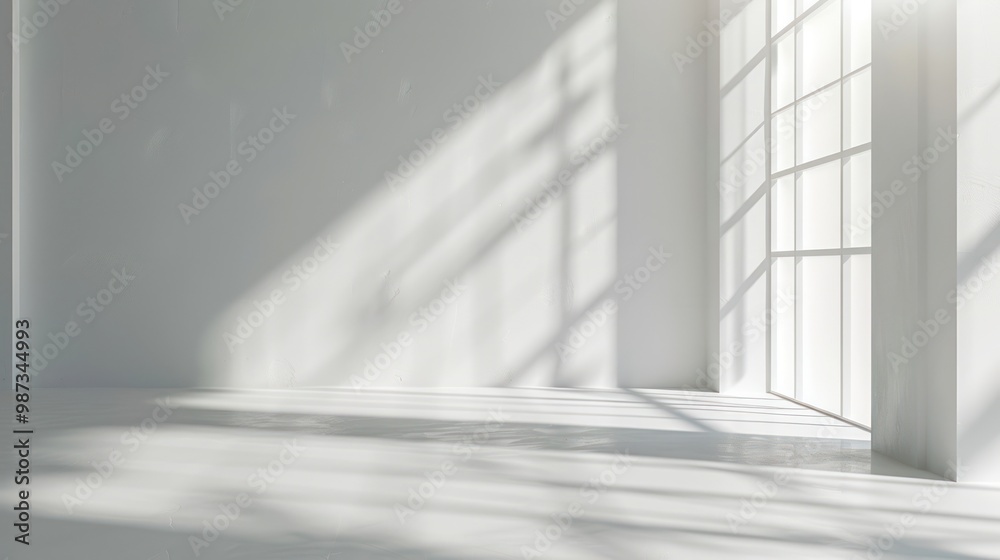 Abstract white 3d studio background for cosmetic product presentation. Empty grey room with shadows of window. Display product with blurred backdrop Abstract white 3d studio background for cosmetic product presentation. Empty grey room with shadows of window. Display product with blurred backdrop