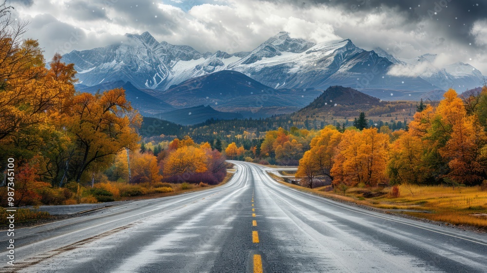 Asphalt highway road and mountain natural landscape in autumn season Asphalt highway road and mountain natural landscape in autumn season