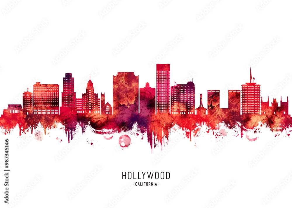 Hollywood California Skyline Red Hollywood California Skyline Red