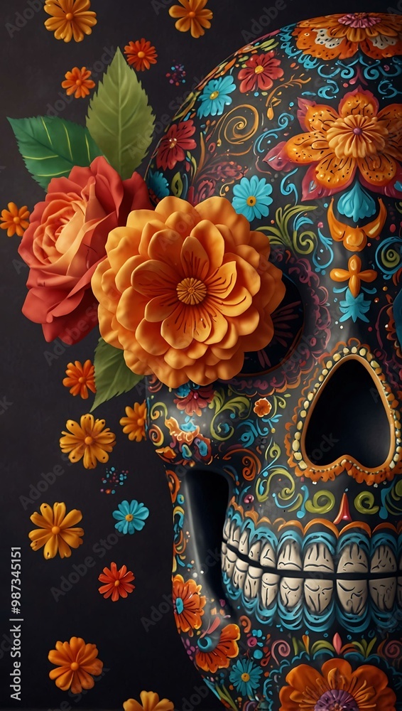 Bright holiday greeting card for Dia de Muertos celebration. Bright holiday greeting card for Dia de Muertos celebration.