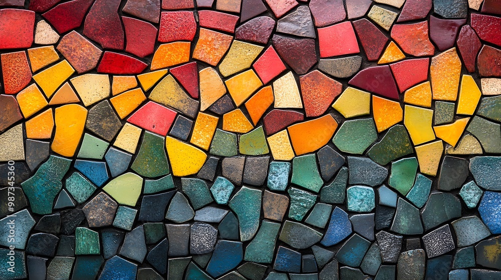 Abstract mosaic patterns featuring colorful tiles in a random, chaotic arrangement Abstract mosaic patterns featuring colorful tiles in a random, chaotic arrangement