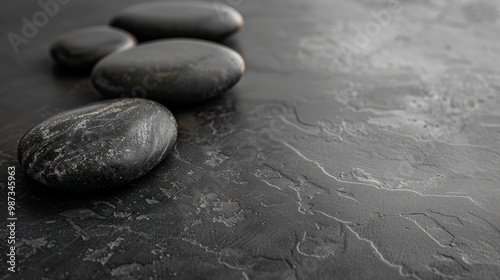 black stones for podiumblack natural stones with texture for product presentation podium background minimalistic composition with stones on a dark gray background with a light accent photo