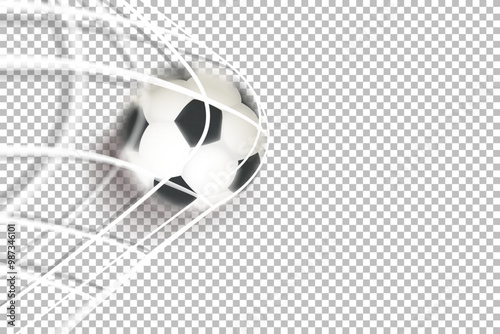 The ball in the soccer net. Goal vector concept. 3d vector banner with copy space