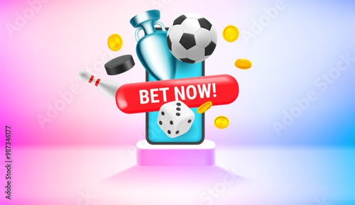 Vivid room with sport inventory. Bet now concept. Realistic 3d vector illustration